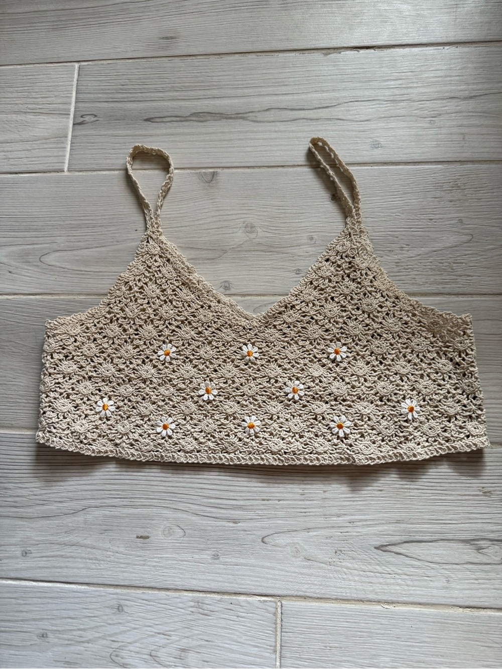 Crochet Daisy Bralette Crop Top - Cream